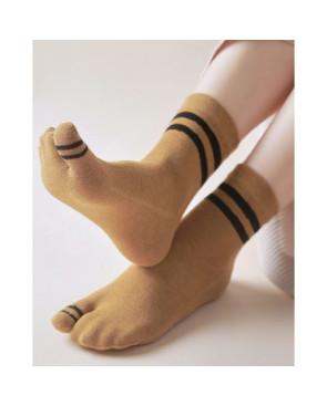  Chaussettes-Japonaises-Tabis-coton-moutarde-rayures-chic-profil