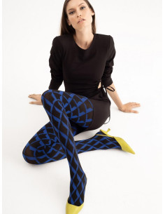 collant opaque noir tendance losanges bleus