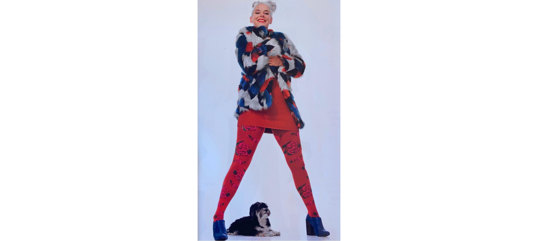 Collant hiver Coton Bio orange Roses fleuris