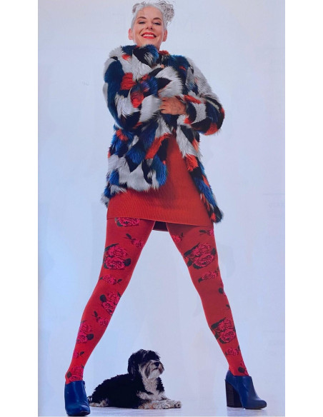 Collant hiver Coton Bio orange Roses fleuris