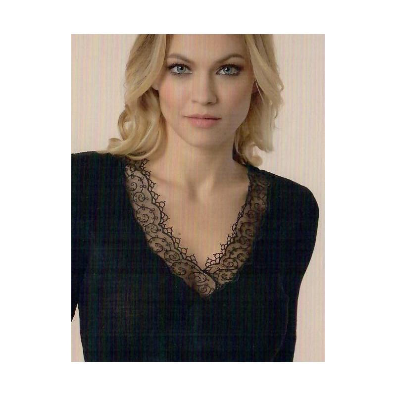 Chemise Moretta Dentelle Col V Camel