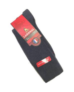 Chaussettes-fines-laine-à-cotes-sans-compression-labonal-homme-bleu