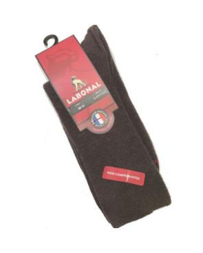 Chaussettes-fines-laine-à-cotes-sans-compression-labonal-homme-marron