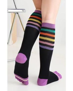 Mi-bas-coton-noir-Multi-rayures-5-doigts-de-pieds-en-vrai