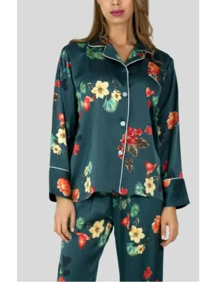 Pyjama Satin HN vert fleuri