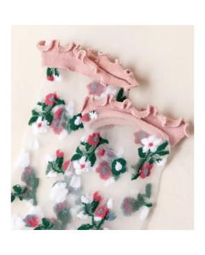  Chaussettes-les-petits-caprices-crystal-bouquet-de-fleurs-rose-souple-détail