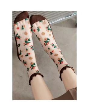 Chaussettes-les-petits-caprices-crystal-bouquet-de-fleurs-marrons