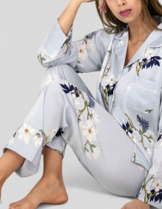 pyjama hn Soyeux gris fleuri