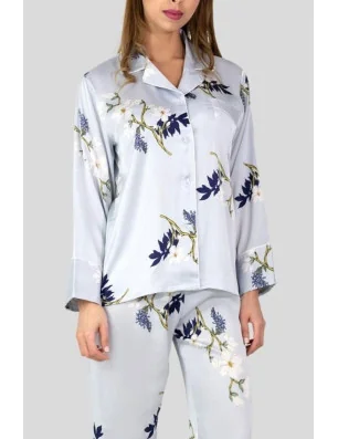 pyjama élégant et soyeux gris fleuri