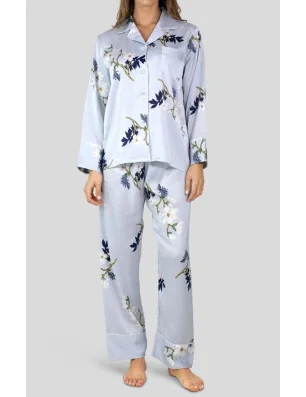 pyjama satiné HN gris fleuri