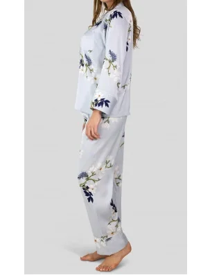 Ensemble de nuit pyjama en satin gris imprimé fleuri