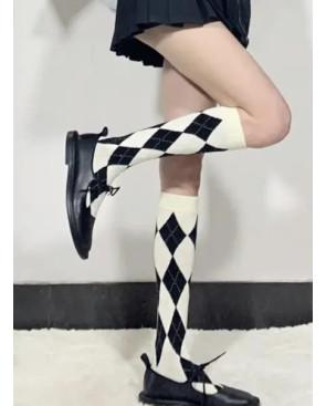MI-BAS-coton-Argyle-noir-et-blanc
