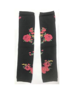 Mitanes-manchons-hiver-Cronert-coton-bio-noir-Bouquets-plumetis-cerise