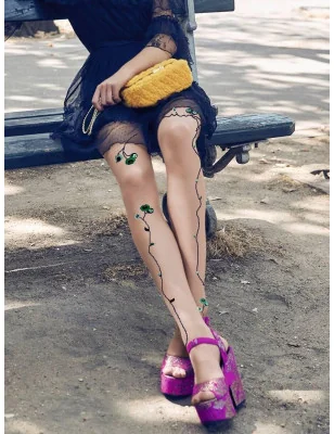 Collants effet tatouage à fleurs vertes bleues Berthe Aux Grands Pieds