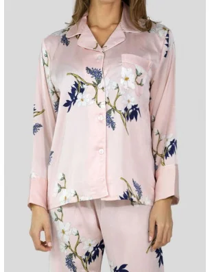 Pyjama satin HN rose fleuri