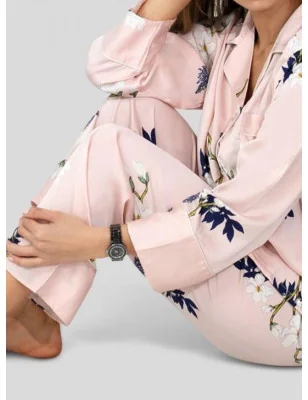 pyjama HN soyeux rose fleuri