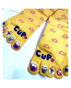 chaussettes-coton-5-doigts-LOVE-CUP-JAUNE-détail