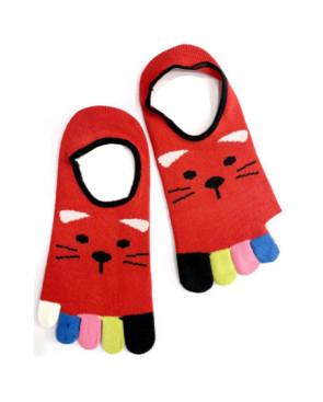 Socquettes-invisibles-coton-5-doigts-chats-rouges