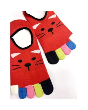  Socquettes-invisibles-coton-5-doigts-chats-rouges-détail