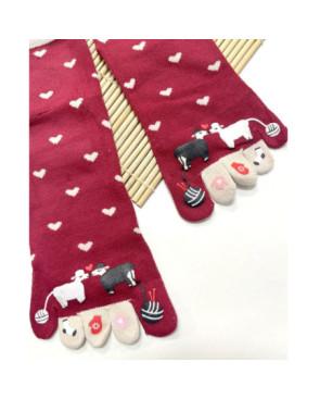 chaussettes-coton-5-doigts-mouton-amoureux-BORDEAU
