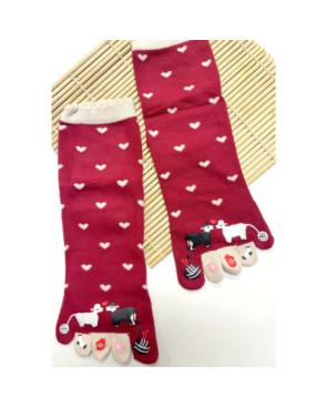  chaussettes-coton-5-doigts-mouton-amoureux-BORDEAU-ENTIER
