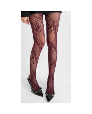  Collants-Les-petits-caprices-Dentelle-Roses-guirlandes-chics-bordeaux-face