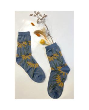 chaussettes-viscose-lurex-doux-bleu-fleurs-bouquet-marguerites