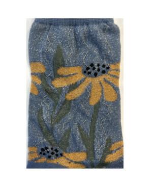  chaussettes-viscose-lurex-doux-bleu-fleurs-bouquet-marguerites-détail