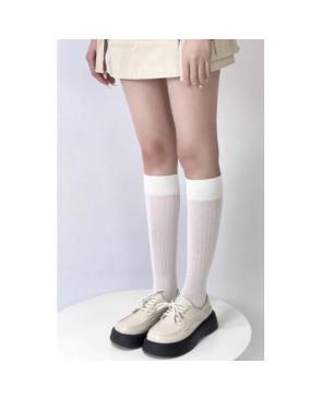 Mi-bas-COTON-fin-cotes-chics-blanc