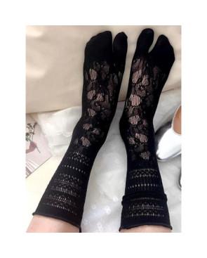 Chaussettes-Tabis-dentelle-Fleurs-et-géométrique-noir