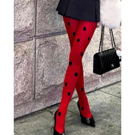 Collant Sakura Rouge Pois Noirs