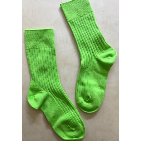 Chaussettes-coton-cotes-classique-vert-fluo