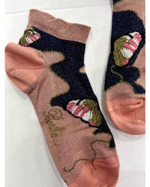 Socquette Berthe aux Grands Pieds Papillons rose or