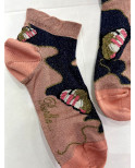 Socquette Berthe aux Grands Pieds Papillons rose or