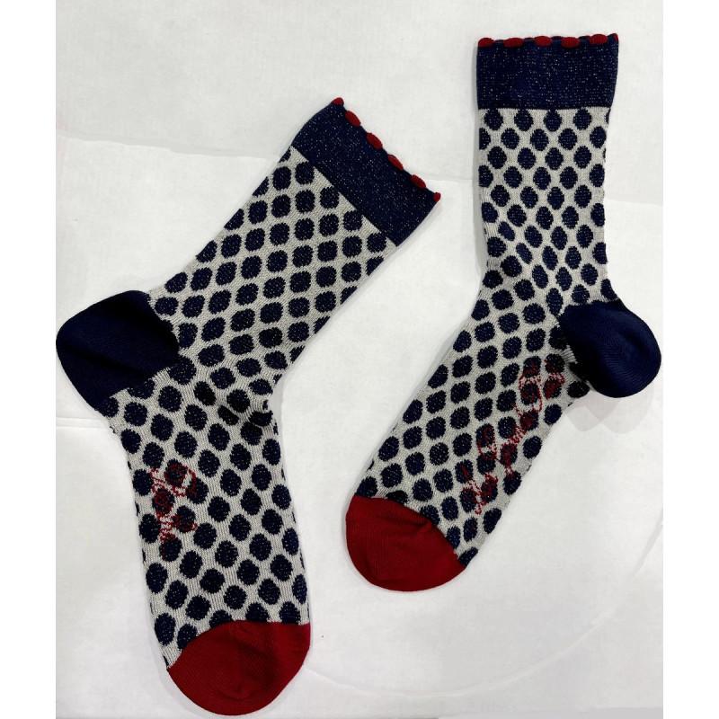 Chaussettes Berthe aux Grands Pieds fil d'ecosse Pois marine Chaussettes Berthe aux Grands Pieds fil d'ecosse Pois marine