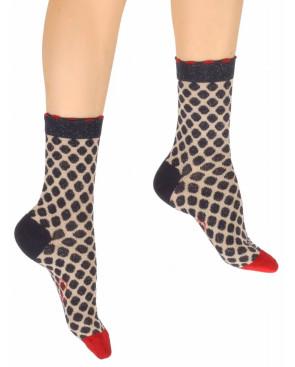 Chaussettes Berthe aux Grands Pieds fil d'ecosse Pois marine