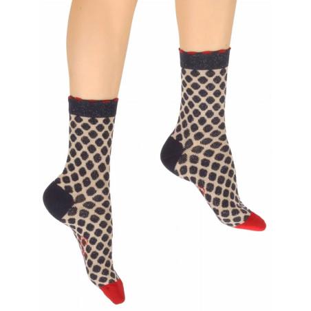Chaussettes Berthe aux Grands Pieds fil d'ecosse Pois marine