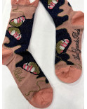 Chaussettes Berthe aux grands Pieds Rose Poudre Papillons d'or Chaussettes Berthe aux grands Pieds Rose Poudre Papillons d'or
