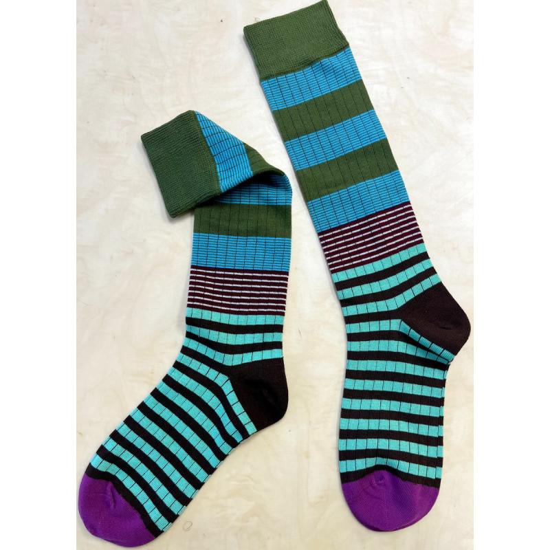 Mi bas Rayures PAtchwork Bi colore bleu vert