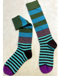 Mi bas Rayures PAtchwork Bi colore bleu vert