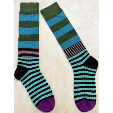 Mi bas Rayures PAtchwork Bi colore bleu vert