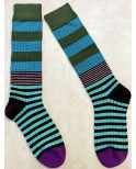 Mi bas Rayures PAtchwork Bi colore bleu vert