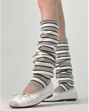 Guetres laine Douce rayures bicolore chic gris corde