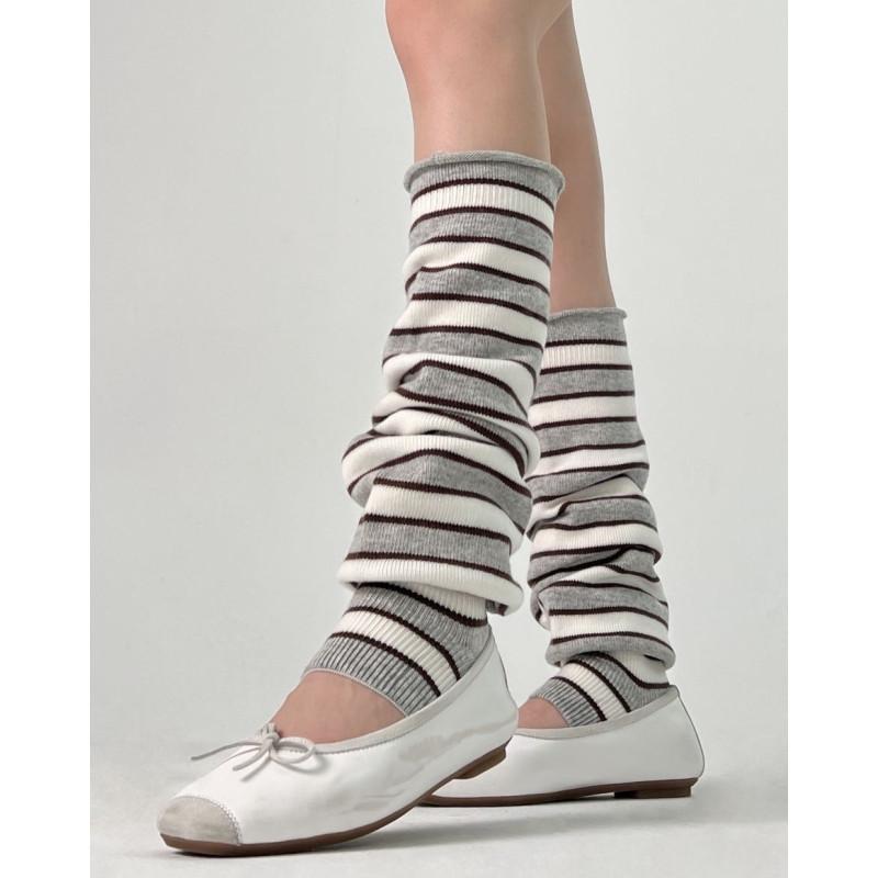 Guetres laine Douce rayures bicolore chic gris corde