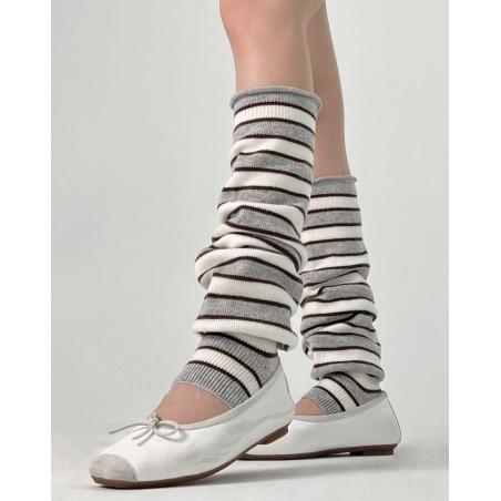 Guetres laine Douce rayures bicolore chic gris corde