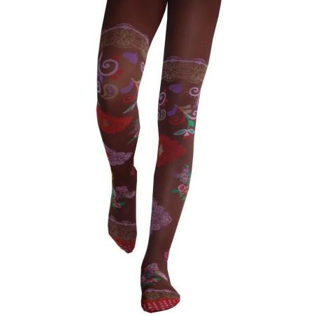Collant Lycra dub et drino deco florale bordeaux