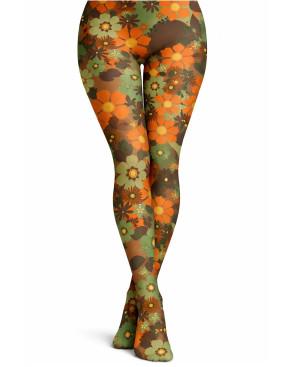 collant-imprimé-pamela-Mann-fleurs-tendance-kaki-orange