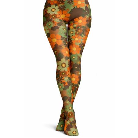 collant-imprimé-pamela-Mann-fleurs-tendance-kaki-orange