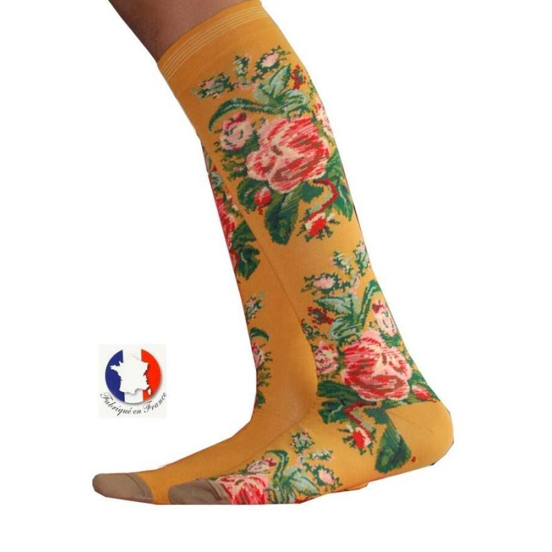 Mi bas Bonne Maison Bouquet moutarde