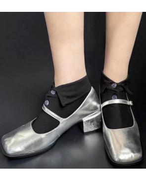 Chaussons-coton-col-boutonnés-noirs